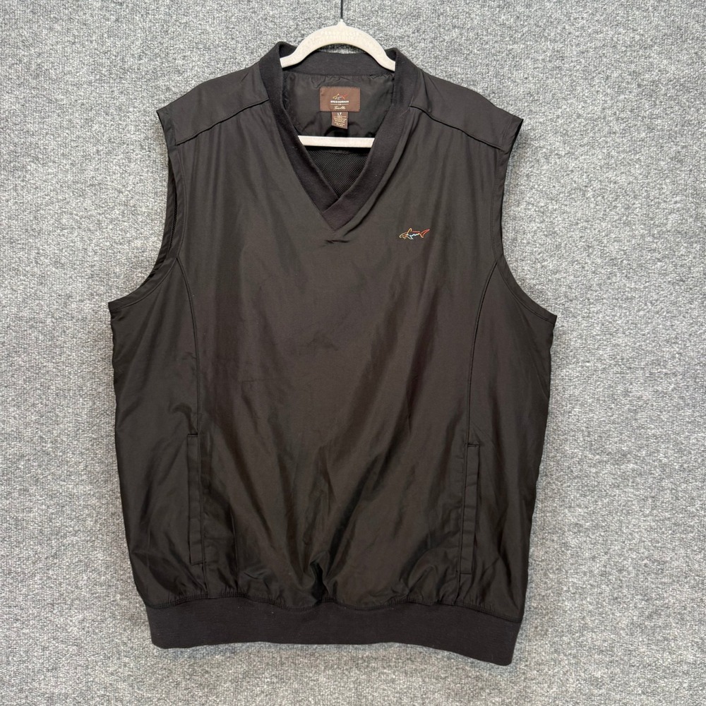 Greg Norman Windbreaker Vest Mens Large Tall Black Logo Golf Pullover Outerwear